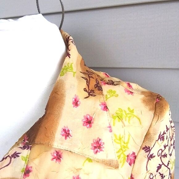 Blouse Chiffon Sheer Button Front 3/4 Length Sleeves Boho Patchwork Look… - Picture 5 of 16